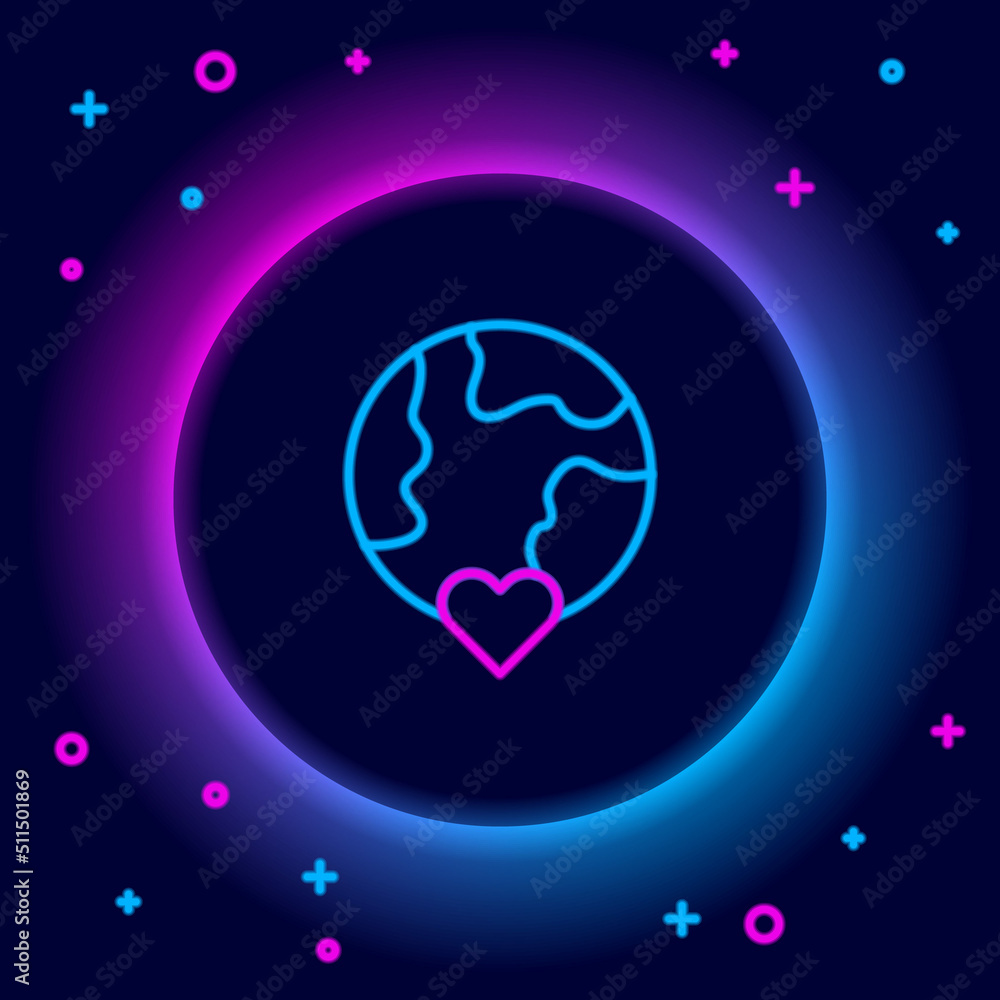 Glowing neon line The heart world - love icon isolated on black background. Colorful outline concept. Vector