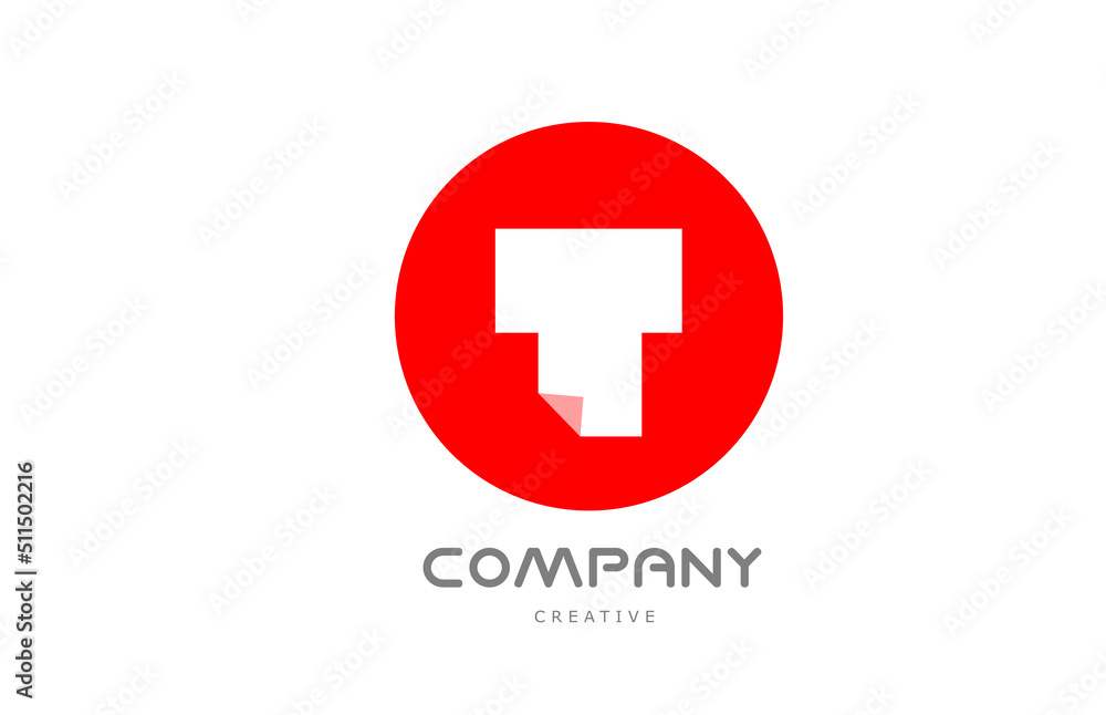 T geometric alphabet letter logo icon design with folded corner and red circle T geometric alphabet letter logo icon design with folded corner and red circle