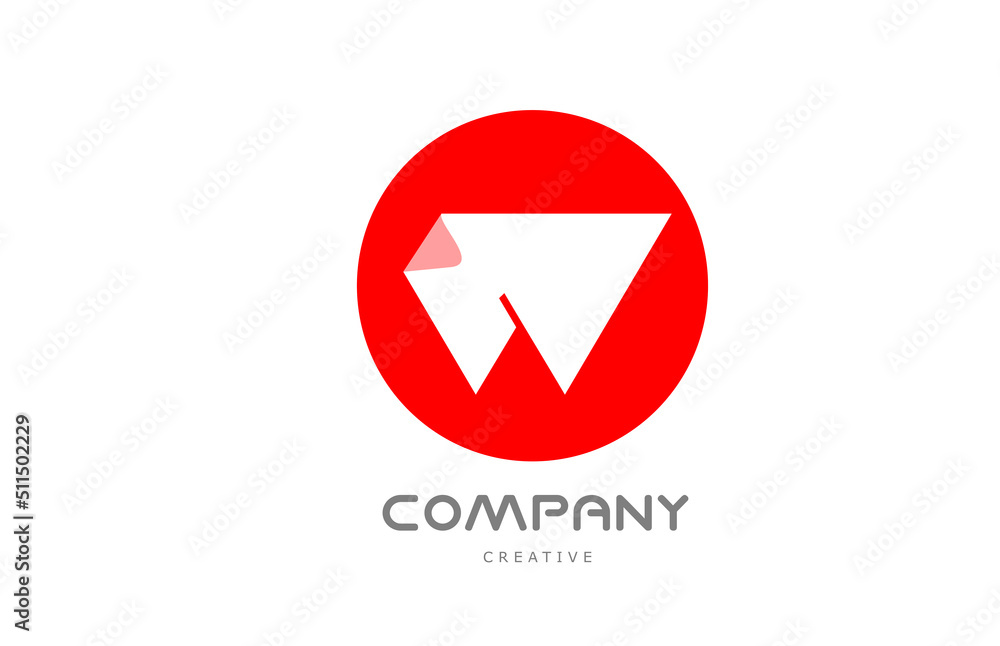 W geometric alphabet letter logo icon design with folded corner and red circle W geometric alphabet letter logo icon design with folded corner and red circle