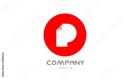 P geometric alphabet letter logo icon design with folded corner and red circle
