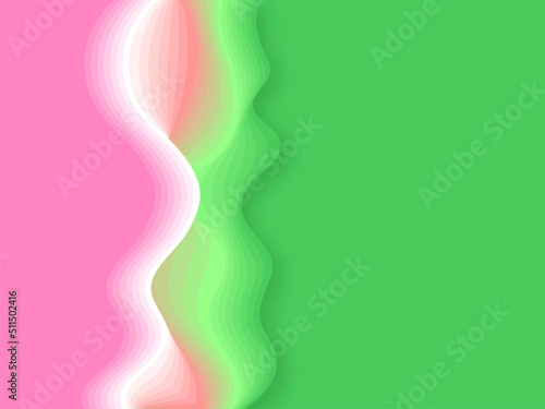 Abstract Wave Motion Background In Pink And Green Color.