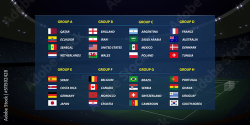 World tournament all groups. Soccer tournament broadcast graphic template