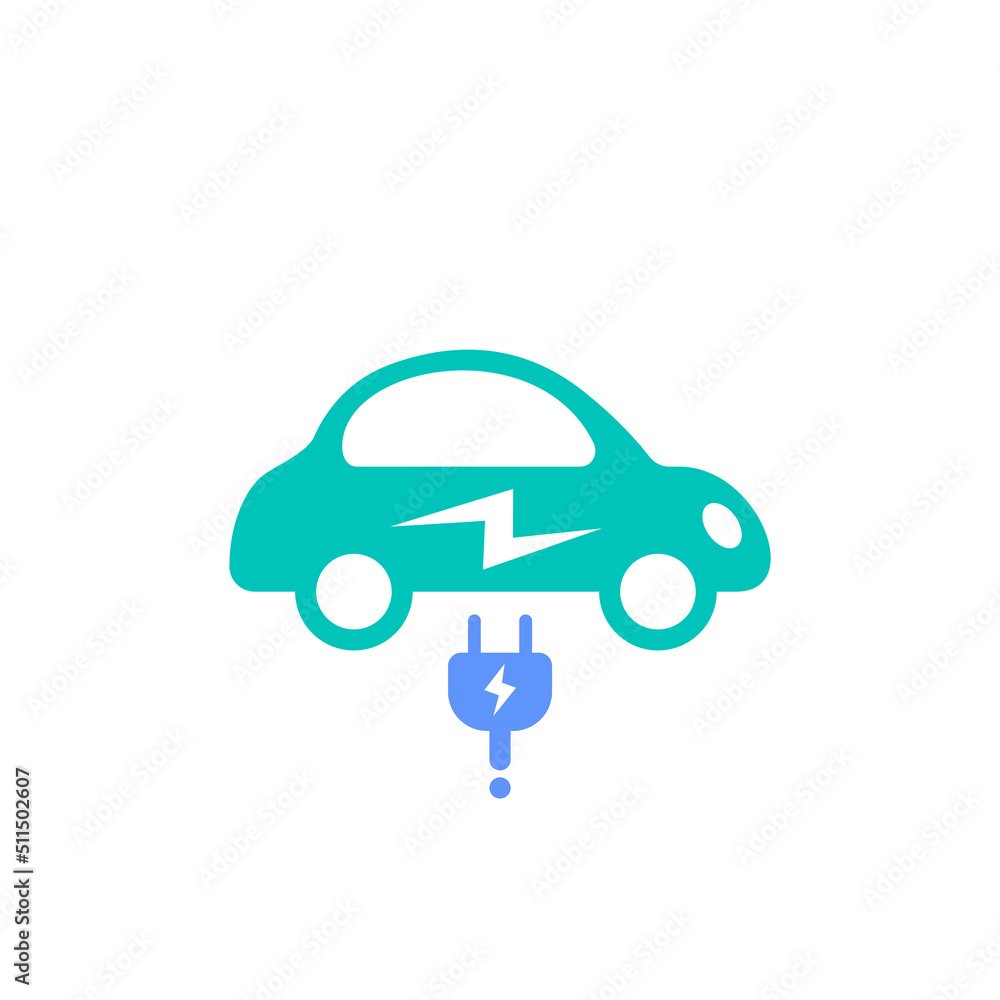 electric car charging mode energy refuel in progress icon vector illustration. ev vehicle with plug in cable symbol graphic design