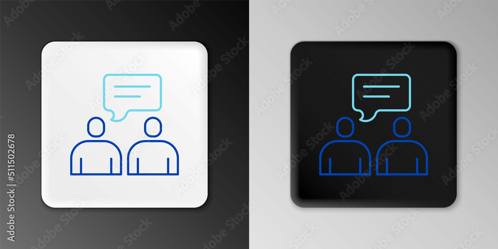 Line Two sitting men talking icon isolated on grey background. Speech bubble chat. Message icon. Communication or comment chat symbol. Colorful outline concept. Vector Line Two sitting men talking icon isolated on grey background. Speech bubble chat. Message icon. Communication or comment chat symbol. Colorful outline concept. Vector