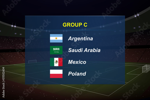 World tournament group. Soccer tournament broadcast graphic template.