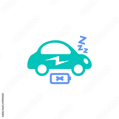 electric car no battery broke down run out of energy icon vector illustration. ev vehicle sleep mode without ion lithium symbol graphic design.