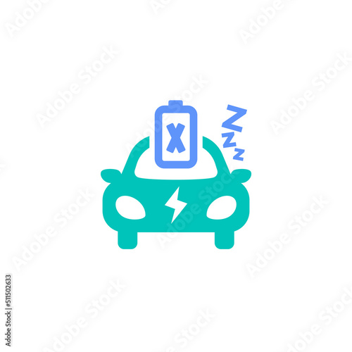 electric car no battery broke down run out of energy icon vector illustration. ev vehicle sleep mode without ion lithium symbol graphic design.