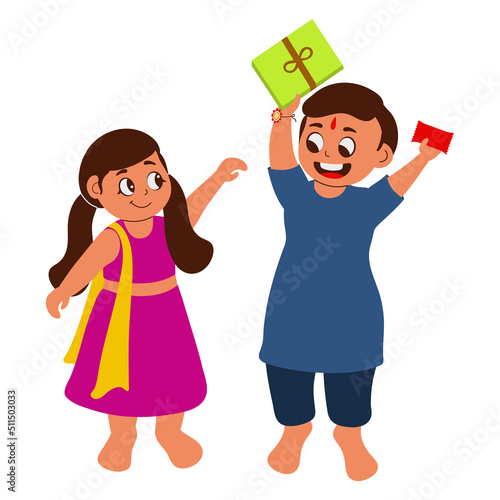 Cheerful Girl Trying To Snatch Gift Box With Envelope From Boy On White Background.