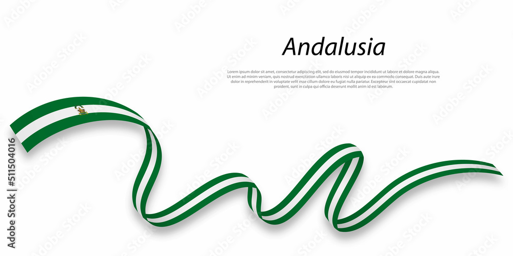 Waving ribbon or stripe with flag of Andalusia - obrazy, fototapety, plakaty 