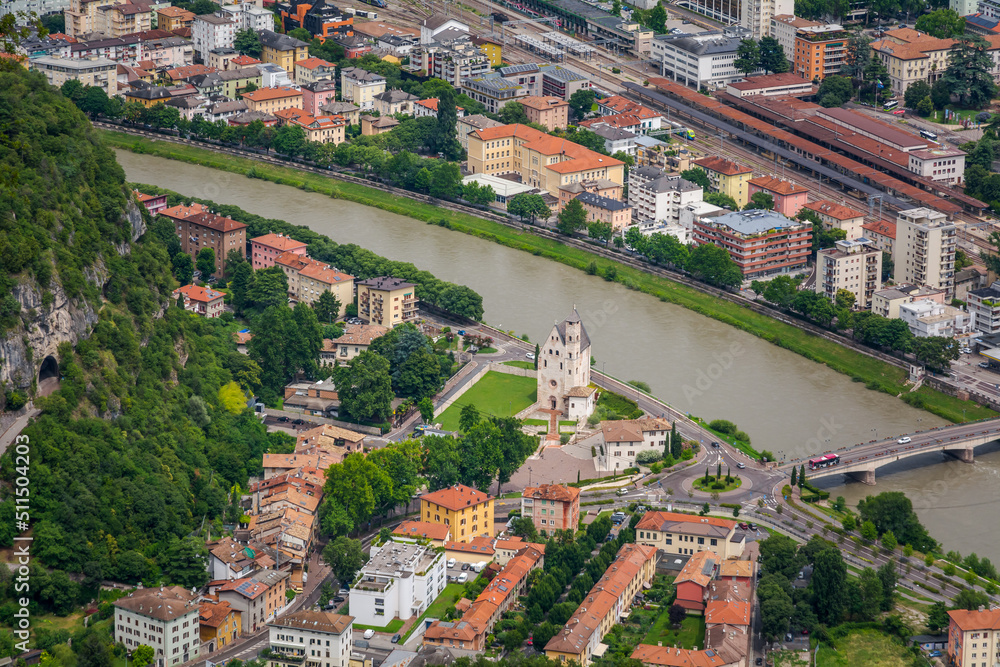 panoramic view of the city of trento from Sardagna, a town in the province of Trento, Trentino Alto Adige, northern Italy