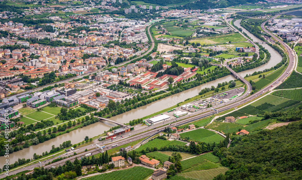 panoramic view of the city of trento from Sardagna, a town in the province of Trento, Trentino Alto Adige, northern Italy