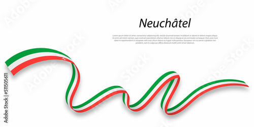 Waving ribbon or stripe with flag of Neuchatel photo