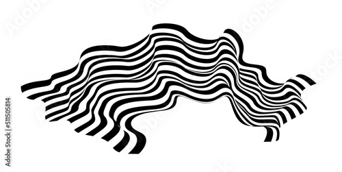 Waving flag as a brush stroke with zebra texture. Vest striped with fabric Black and white stripes curved in a bizarre way with waves curving along the trajectory