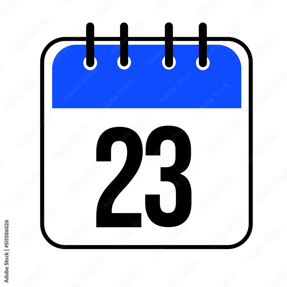 Calendar day 23. Number twenty three on a white paper with blue border isolated on white background. Vector ilustration. Calendar day 23. Number twenty three on a white paper with blue border isolated on white background. Vector ilustration.
