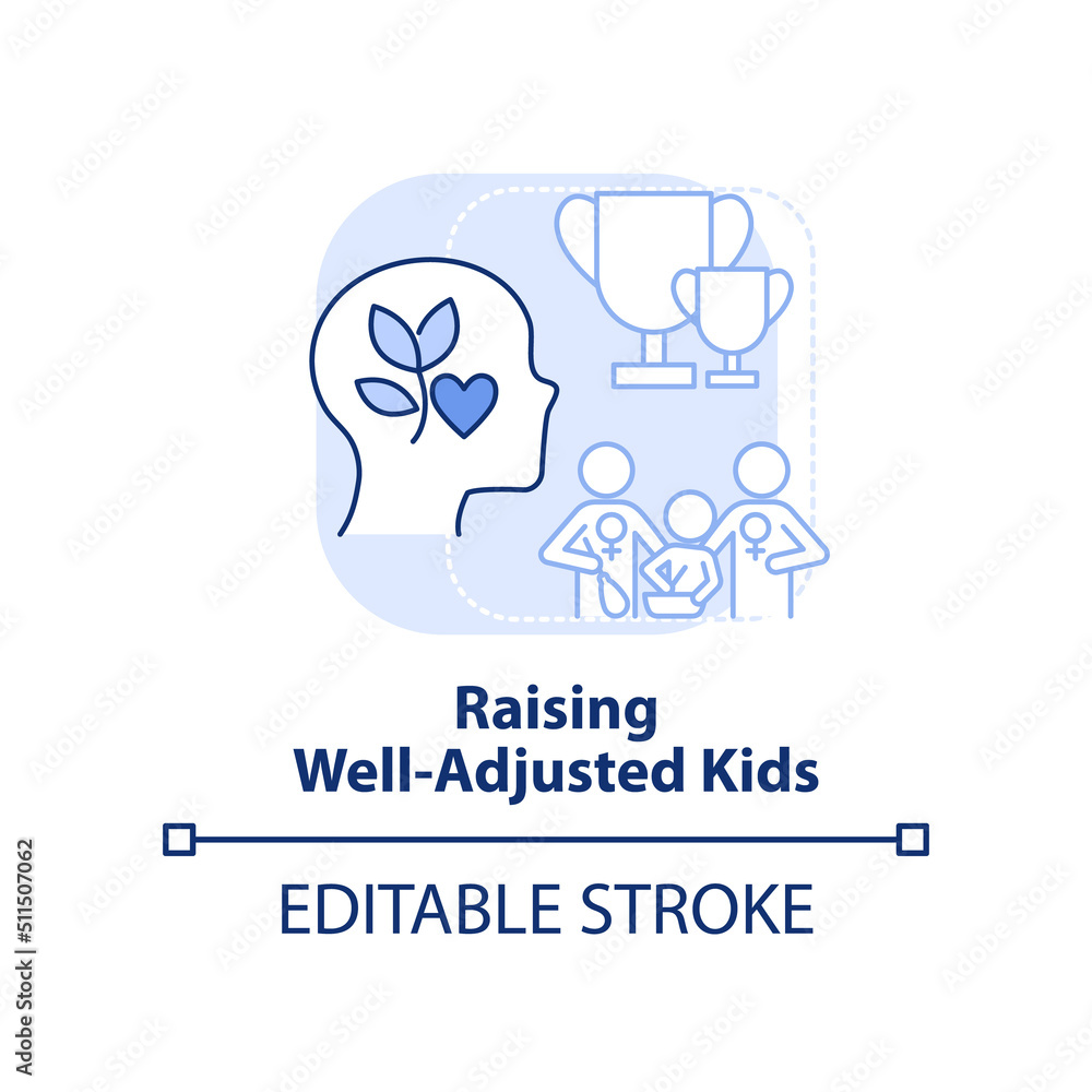 Raising well adjusted kids light blue concept icon. Benefit of same-sex parenting abstract idea thin line illustration. Isolated outline drawing. Editable stroke. Arial, Myriad Pro-Bold fonts used Raising well adjusted kids light blue concept icon. Benefit of same-sex parenting abstract idea thin line illustration. Isolated outline drawing. Editable stroke. Arial, Myriad Pro-Bold fonts used