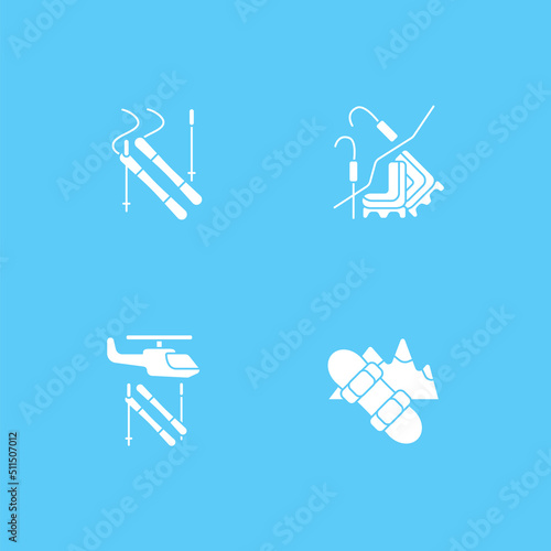 Winter vacation glyph icons set. Resort. Fun time with family. Skiing, skating. Christmas presents. Special date. Celebration concept.Filled flat signs. Isolated silhouette vector illustrations
