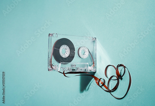 Vintage audio cassette. Old transparent cassette tape. photo