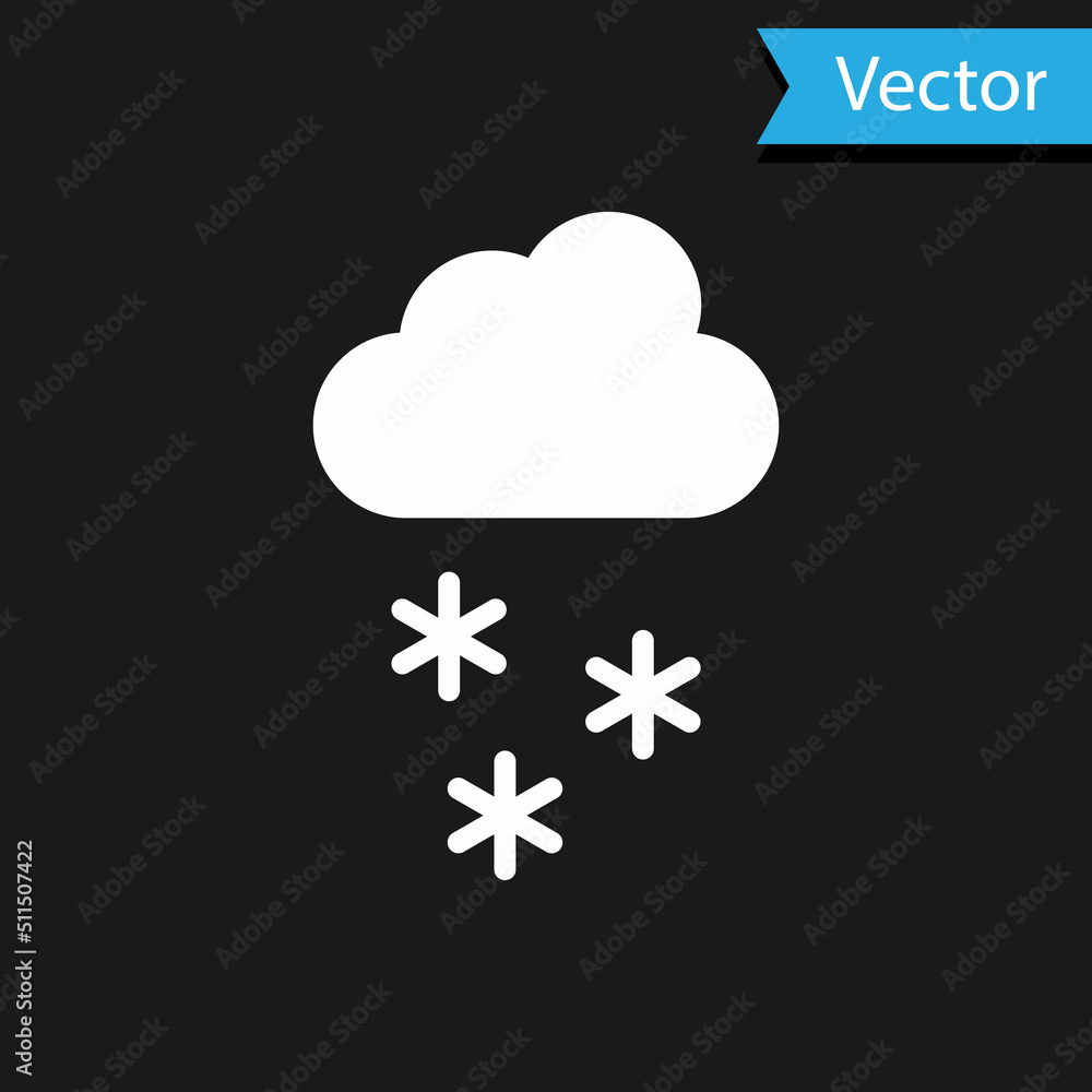White Cloud with snow icon isolated on black background. Cloud with snowflakes. Single weather icon. Snowing sign. Vector White Cloud with snow icon isolated on black background. Cloud with snowflakes. Single weather icon. Snowing sign. Vector