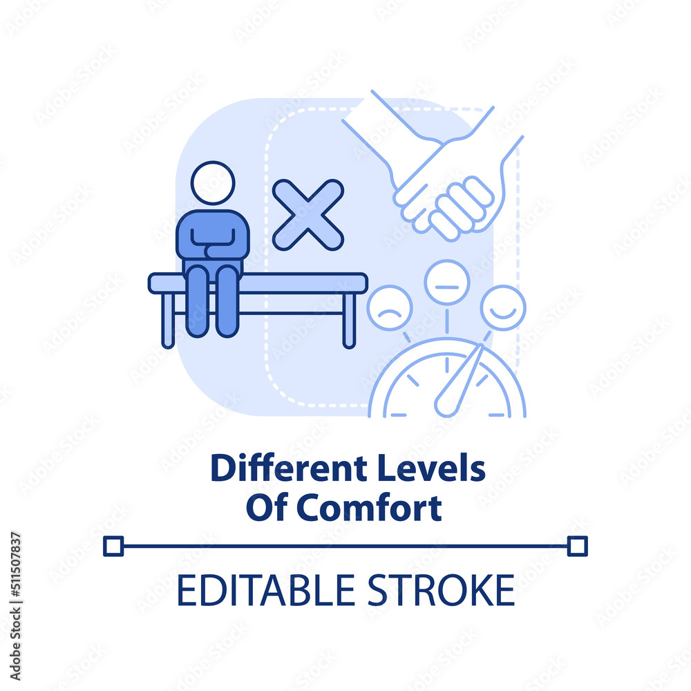 Different levels of comfort light blue concept icon. Issue within LGBT couples abstract idea thin line illustration. Isolated outline drawing. Editable stroke. Arial, Myriad Pro-Bold fonts used