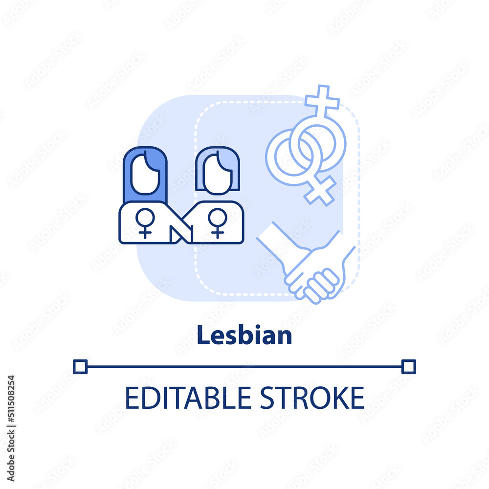 Lesbian light blue concept icon. Female same sex partners. LGBT member abstract idea thin line illustration. Isolated outline drawing. Editable stroke. Arial, Myriad Pro-Bold fonts used