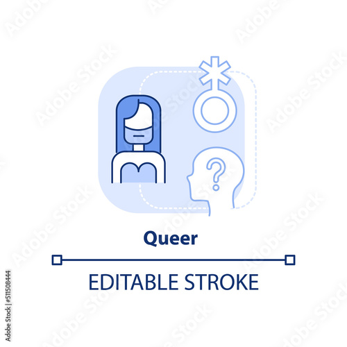 Queer light blue concept icon. Questioning. Specific sexual identity. LGBT member abstract idea thin line illustration. Isolated outline drawing. Editable stroke. Arial, Myriad Pro-Bold fonts used