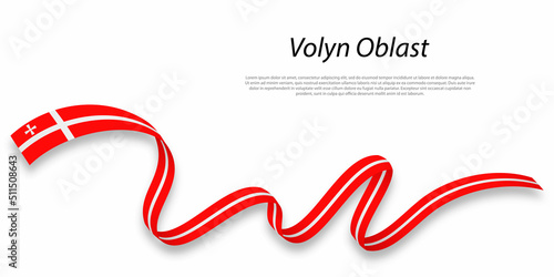 Waving ribbon or stripe with flag of Volyn Oblast