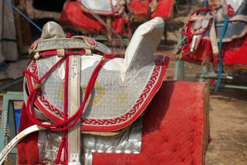 Tbourida Moroccan Horse riding outfitting : Saddles ,bridles ,Stirrups and accessories : Equestrian traditional sport attributes photo