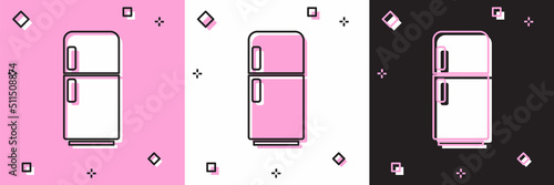 Set Refrigerator icon isolated on pink and white, black background. Fridge freezer refrigerator. Household tech and appliances. Vector