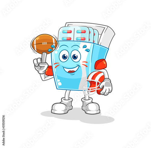 medicine package playing rugby character. cartoon mascot vector