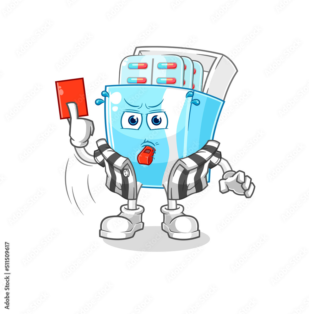 medicine package referee with red card illustration. character vector