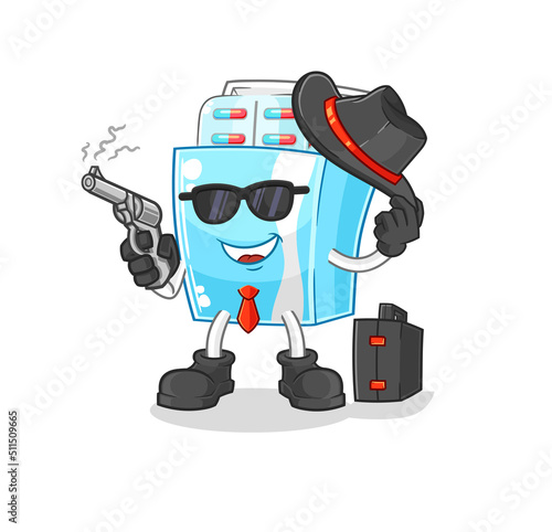 medicine package mafia with gun character. cartoon mascot vector