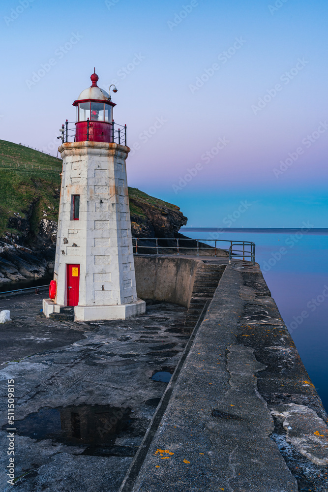 Blue Hour over Lybster Lighthouse and Harbour, East Coast of Scotland , UK