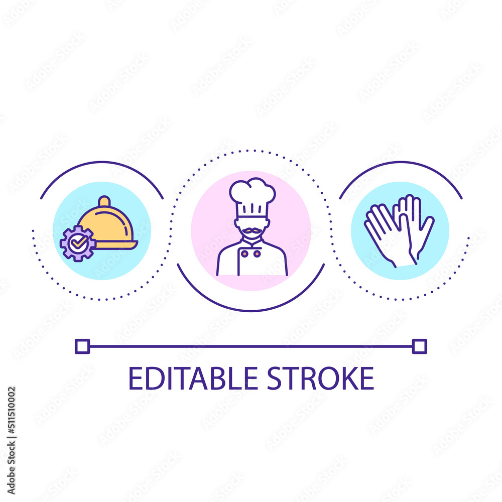 Professional chef loop concept icon. Customized meal prep abstract idea thin line illustration. Kitchen professional. Fine dining. Isolated outline drawing. Editable stroke. Arial font used