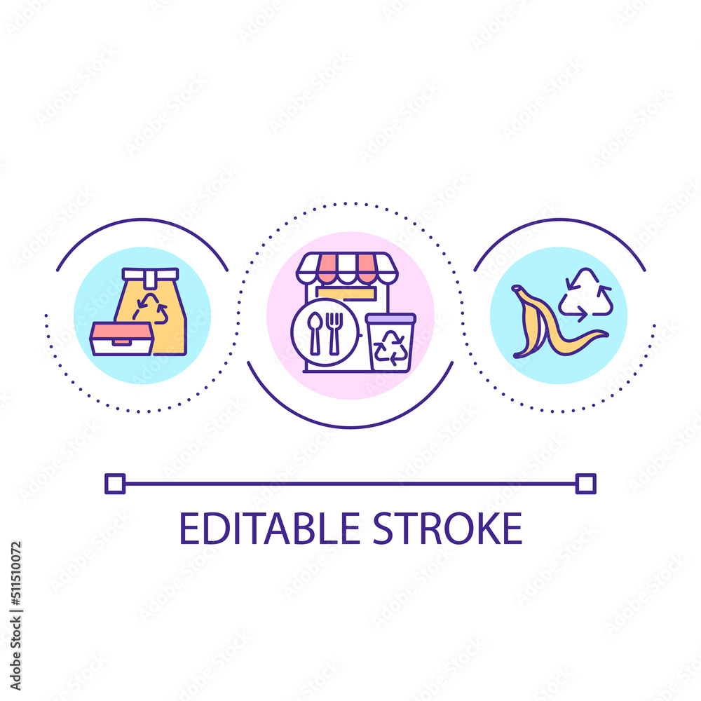 Fototapeta premium Recycling program in restaurant loop concept icon. Eco friendly food service establishment abstract idea thin line illustration. Isolated outline drawing. Editable stroke. Arial font used
