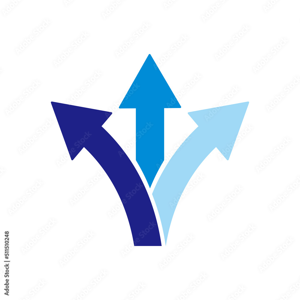 3 way direction icon. 3 way arrows vector icon. Arrows direction icon symbol 3 way direction icon. 3 way arrows vector icon. Arrows direction icon symbol