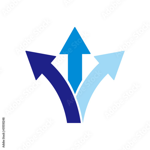 3 way direction icon. 3 way arrows vector icon. Arrows direction icon symbol