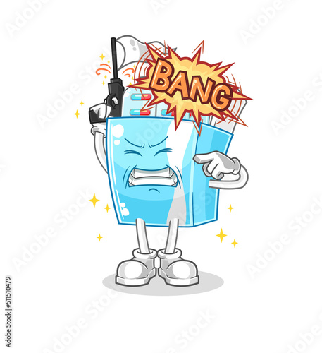 medicine package warning shot mascot. cartoon vector