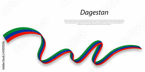 Waving ribbon or stripe with flag of Dagestan