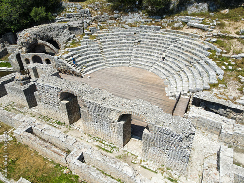 Drone view at the roman archaeological site of Butrinto in Albania photo