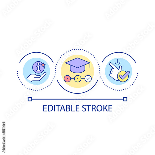 Enhancing current knowledge loop concept icon. Learning principle. Information acquisition abstract idea thin line illustration. Isolated outline drawing. Editable stroke. Arial font used