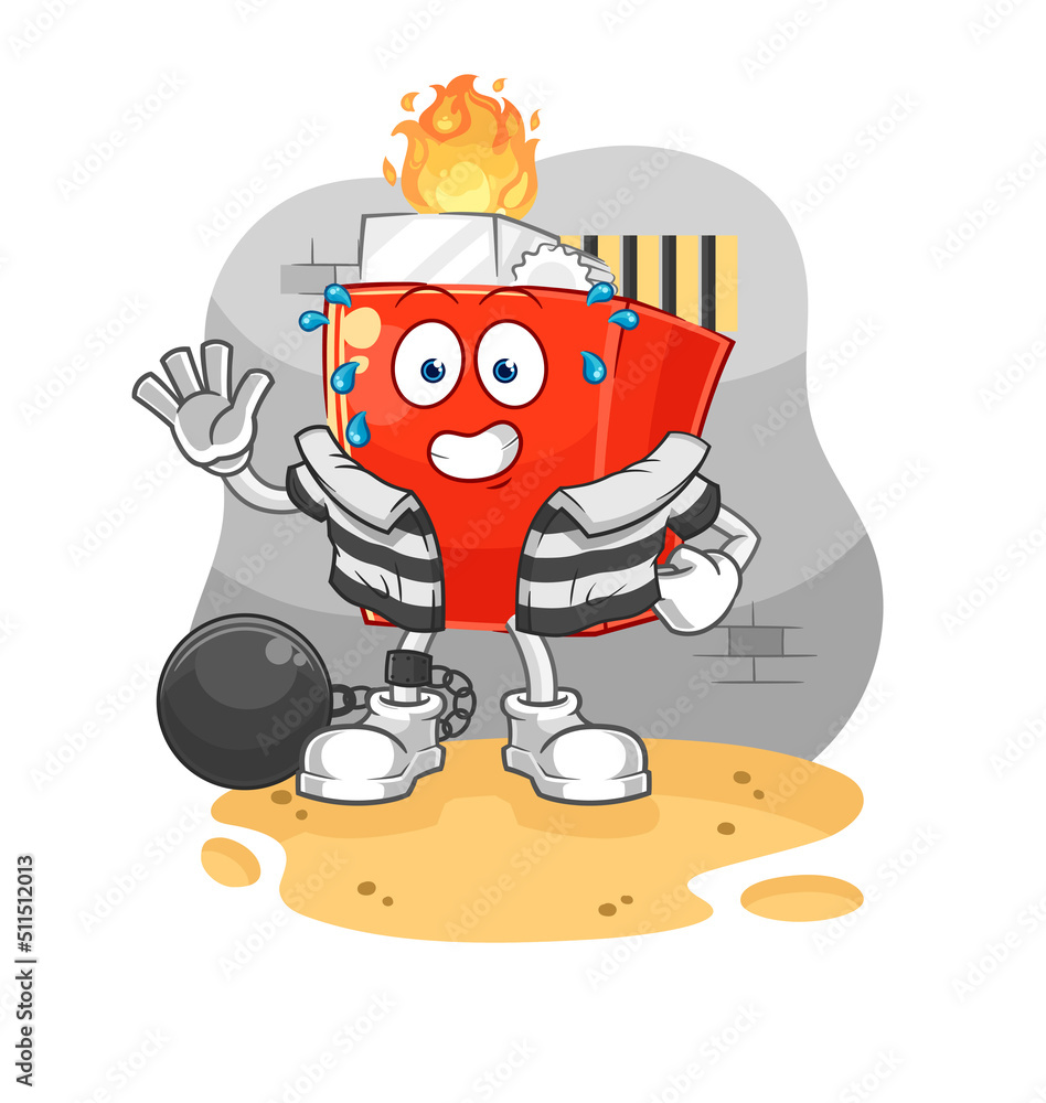 Obraz premium lighter criminal in jail. cartoon character