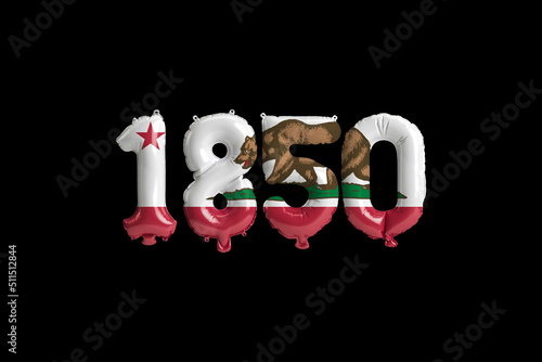 3d illustration of 1850 balloon with california flag colors isolated on black background