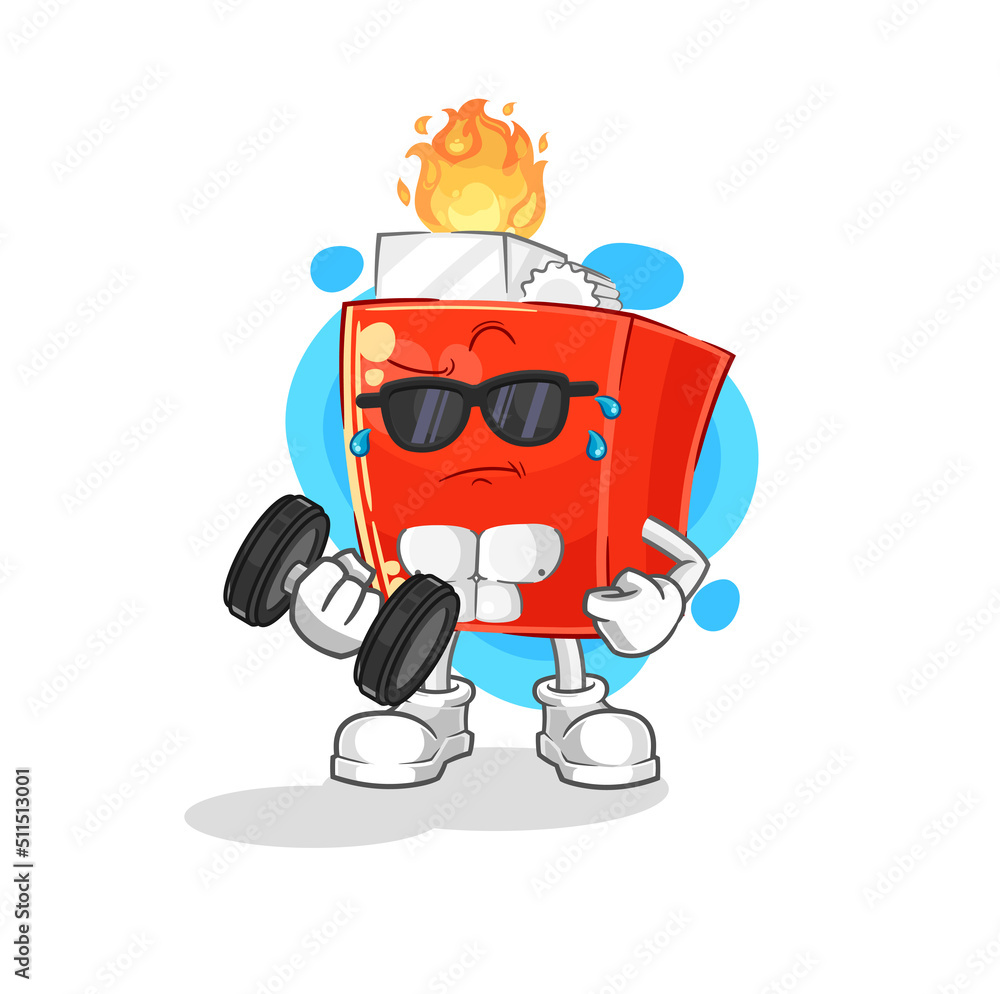 lighter lifting dumbbell vector. cartoon character lighter lifting dumbbell vector. cartoon character