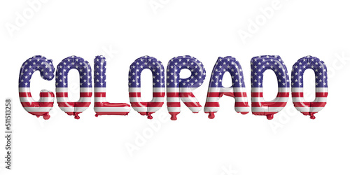 3d illustration of colorado-letter balloons with usa flag colors isolated on white background