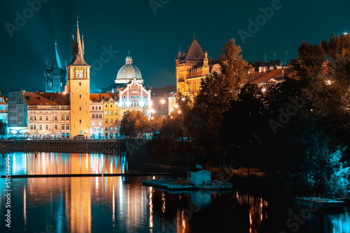 Prague cityscape at night. Czech Republic