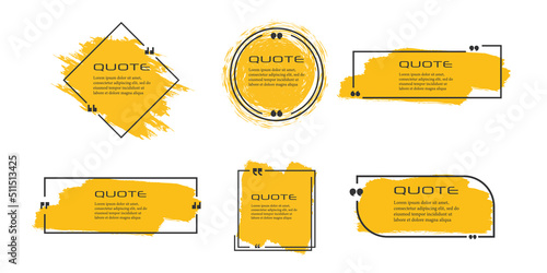 Quote box frame, big set. Quote box icon. Texting quote boxes. Blank Grunge brush background. Vector illustration 