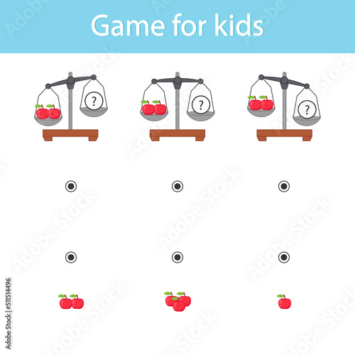 Game for children. Find a match on the scales. Vector illustration