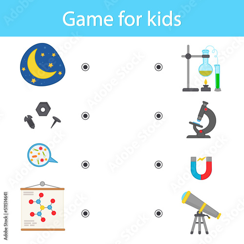 Game for children. The science. development of logical thinking. Find a match. Vector illustration. Printable sheet