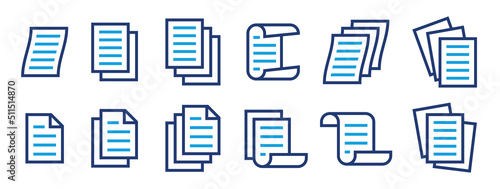 File with text icon vector set. Collection of outline paper document symbol illustration.