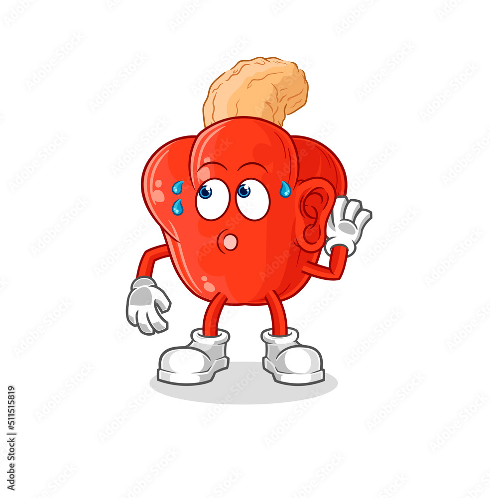 cashew fruit eavesdropping vector. cartoon character cashew fruit eavesdropping vector. cartoon character